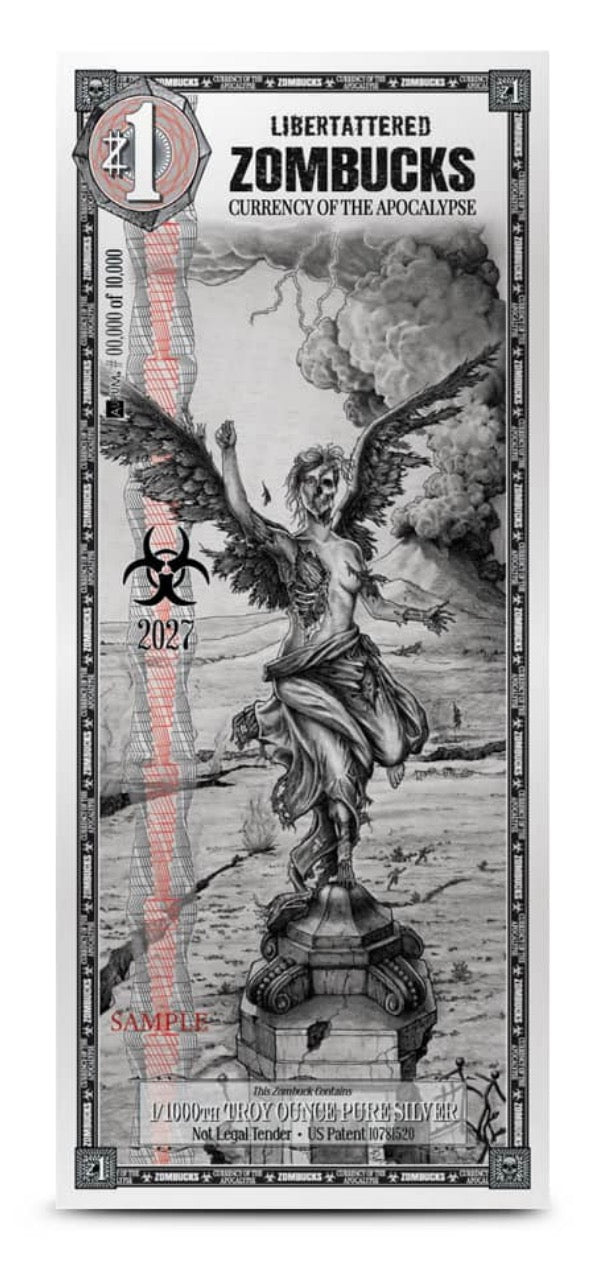 Zombucks Libertattered 2027 - 1/1000th TROY OZ SILVER NOTE